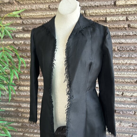 Alberta Ferretti Vintage Black Silk Sheer Fringe Duster Jacket NWOT - Picture 8 of 9